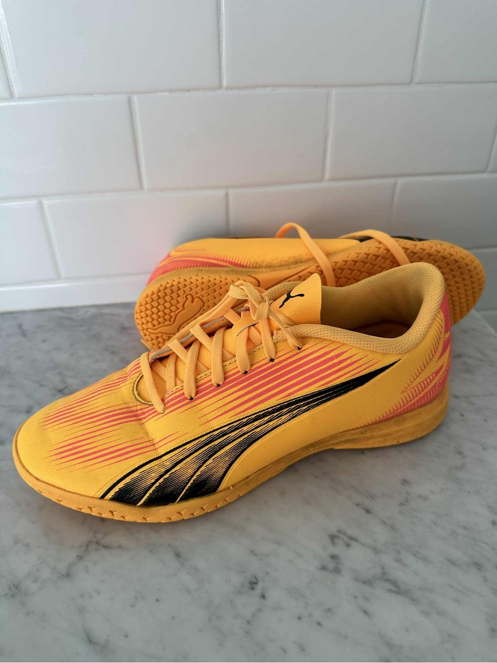 Puma Yellow Trainers with Pink Accents and Black Formstripe